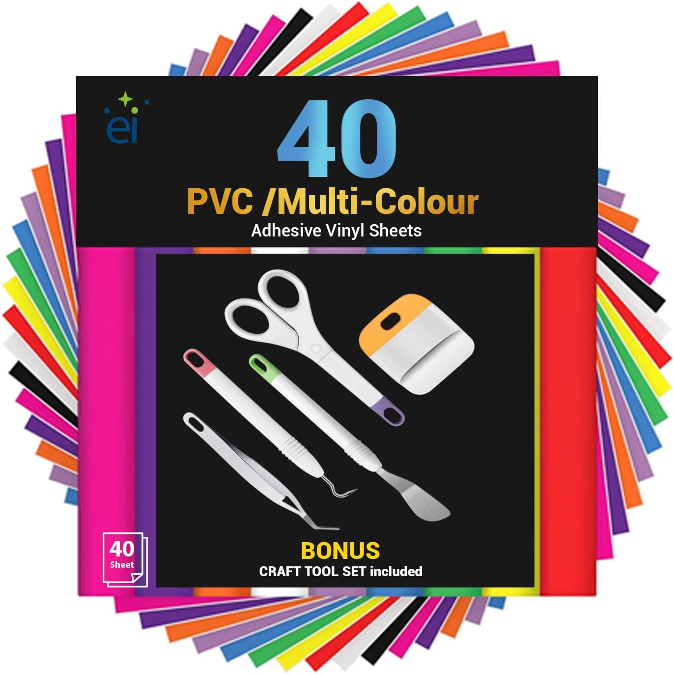 40 PVC/Multi-Colour Adhesive Vinyl Sheets 12in x 12in