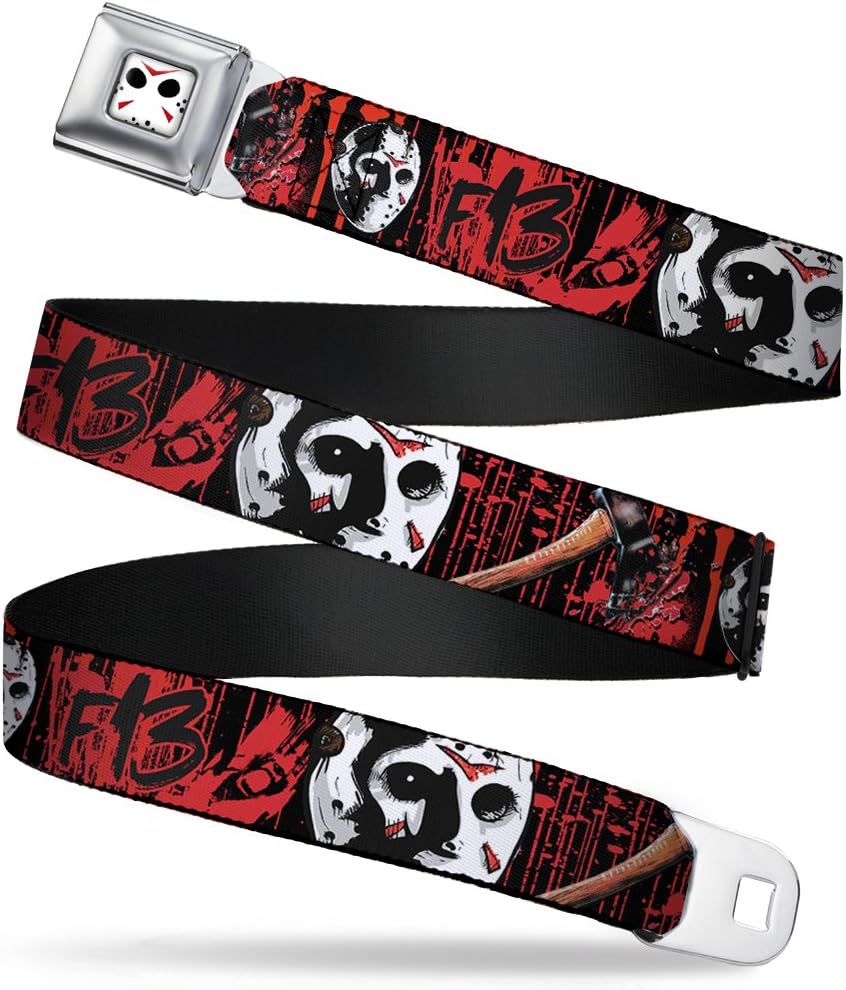 Buckle-Down Unisex-Adult's Seatbelt Belt Friday The 13th Jason Kids,Axe Blood Splatter Black/red/White,1.0" Wide-20-36 Inches