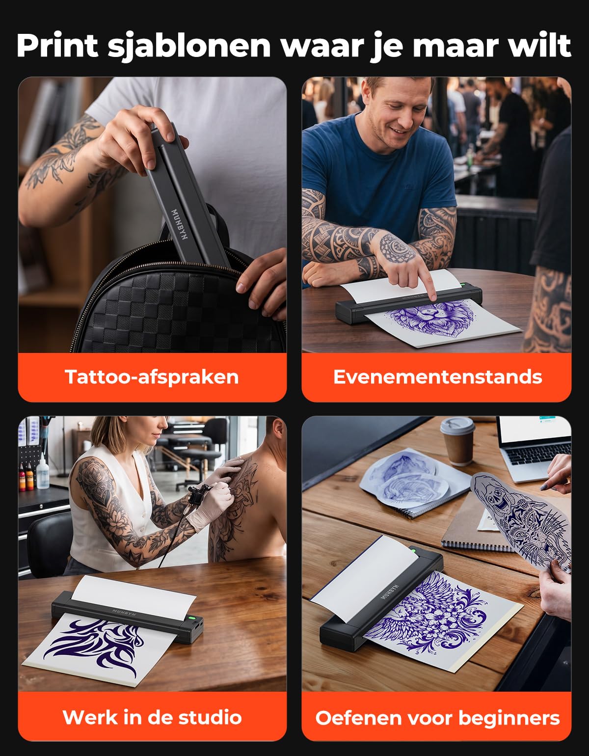 MUNBYN Termocopiadora Tattoo Bluetooth, Impresora Termica Tatuajes para DIY, Compatible con Smartphone y PC, Incluye 10 Hojas de Papel de Transferencia, ITP05S Negro