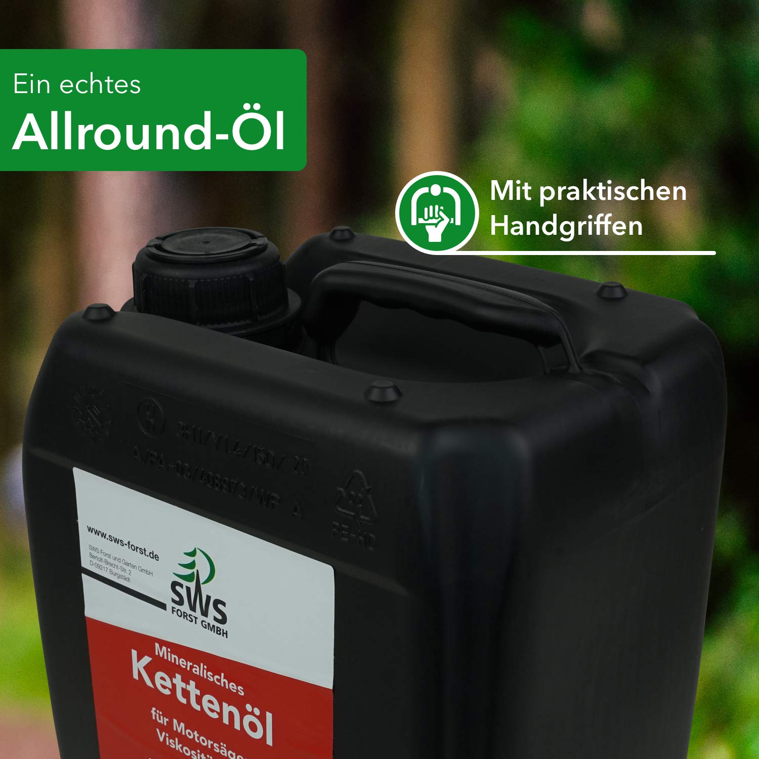 SWS Forst GmbH SUPER-OIL Kettensägenöl 5 Liter – Hochwertiges Kettenöl für Motor- Elektro- Akku- Säge – Sägekettenöl mit Haftzusatz – Für Kettensäge & Führungsschiene
