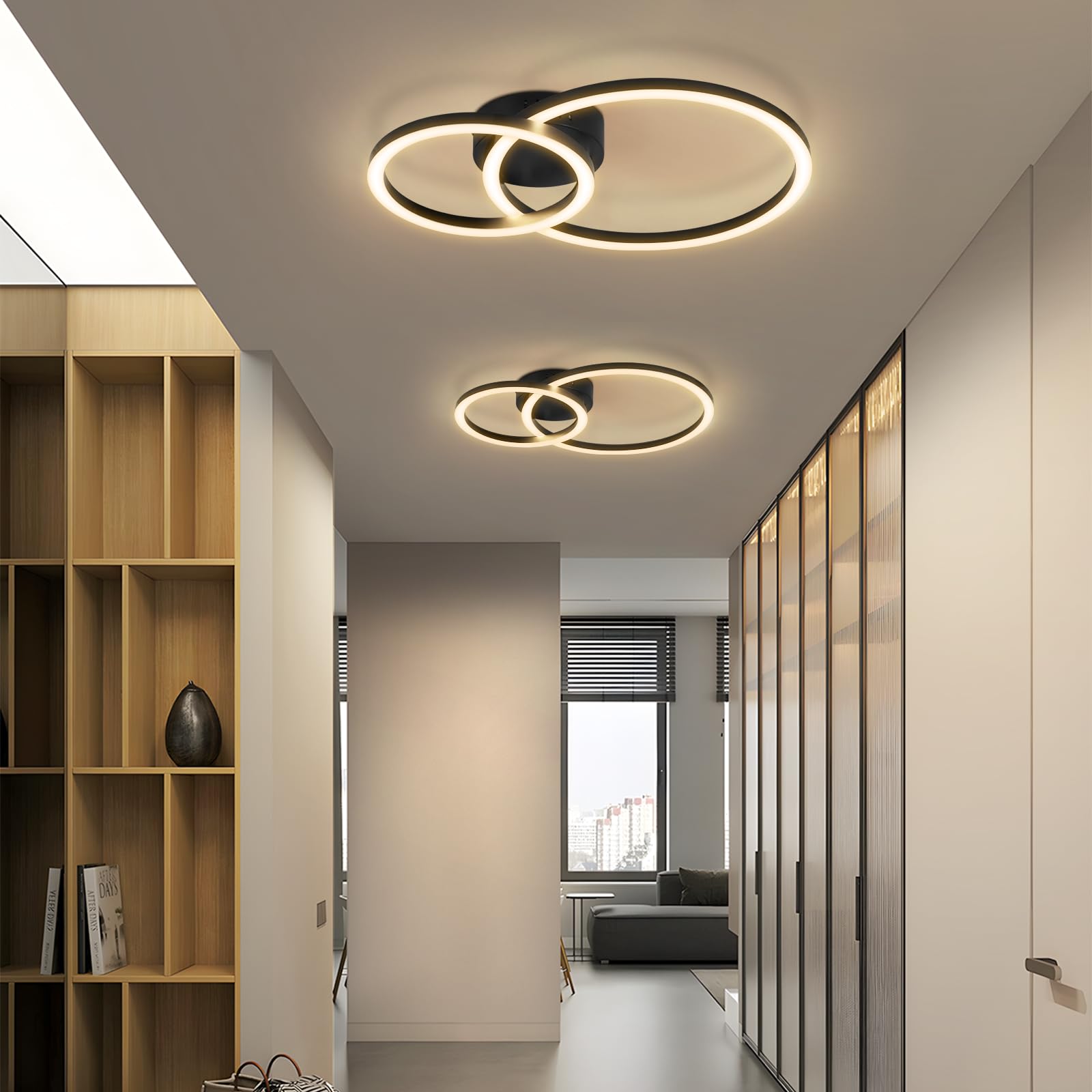 Homefire lampa sufitowa LED, do salonu, 40 cm - 23 W, lampa kuchenna, 3000K, ciepła biel, nowoczesna lampa do salonu, lampa do sypialni, 2-pierścieniowe, design, oświetlenie sufitowe do kuchni