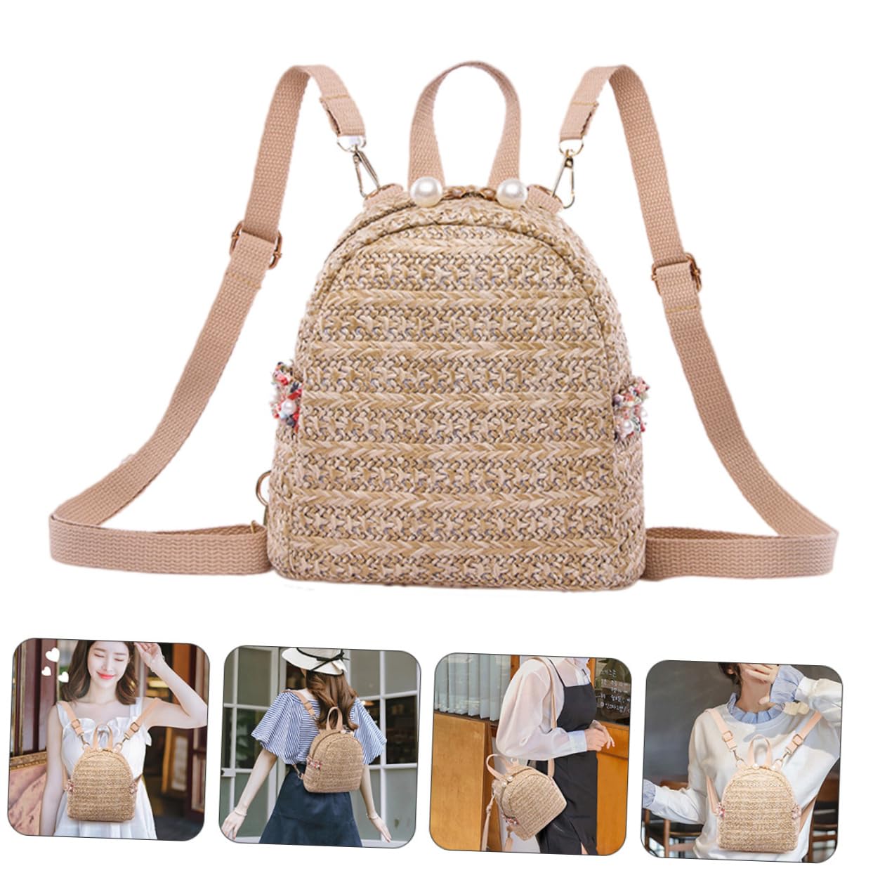 Amazon.com: 2 Pcs Woven Backpack Small Straw Backpack Women  display picture 3