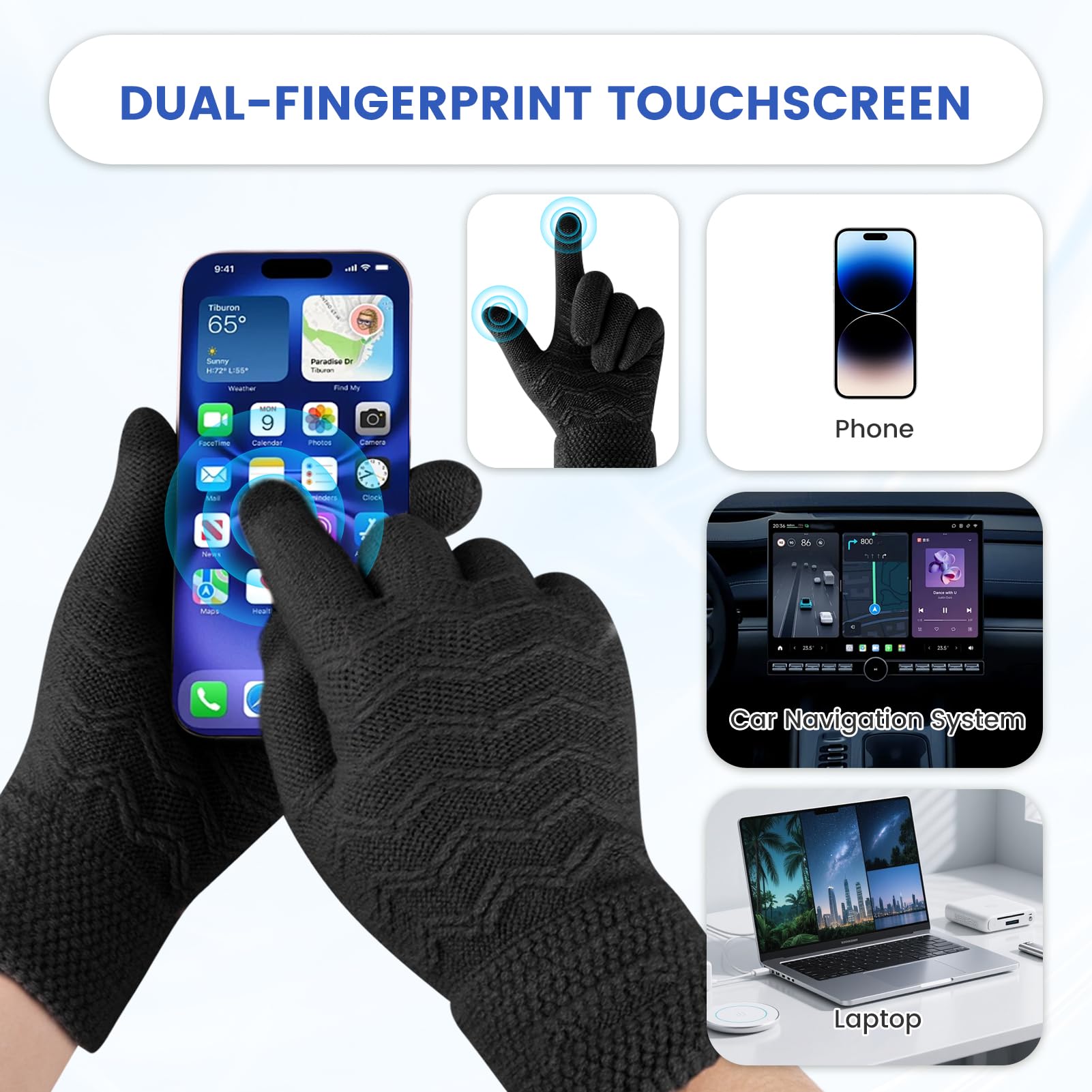 Gants Chauffants USB Antidérapants, 3 Températures Réglables, Gant Chauffant Tactile Pouce/Index, Chauffe Dos de Main & 5 Doigts, Câble 1,5 m 5V Lavables Homme Femme pour Cyclisme, Ski, Extérieur