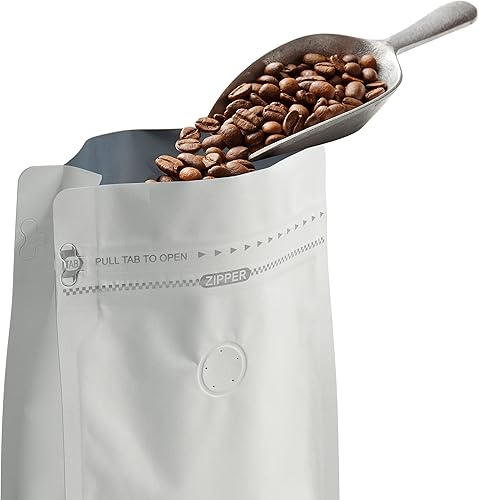 Miniatura 4 de 50 bolsas de café de papel kraft blanco de 32 onzas  2.2 lbs, forro de papel de aluminio de alta barrera, bolsas de café de fondo plano con válvula