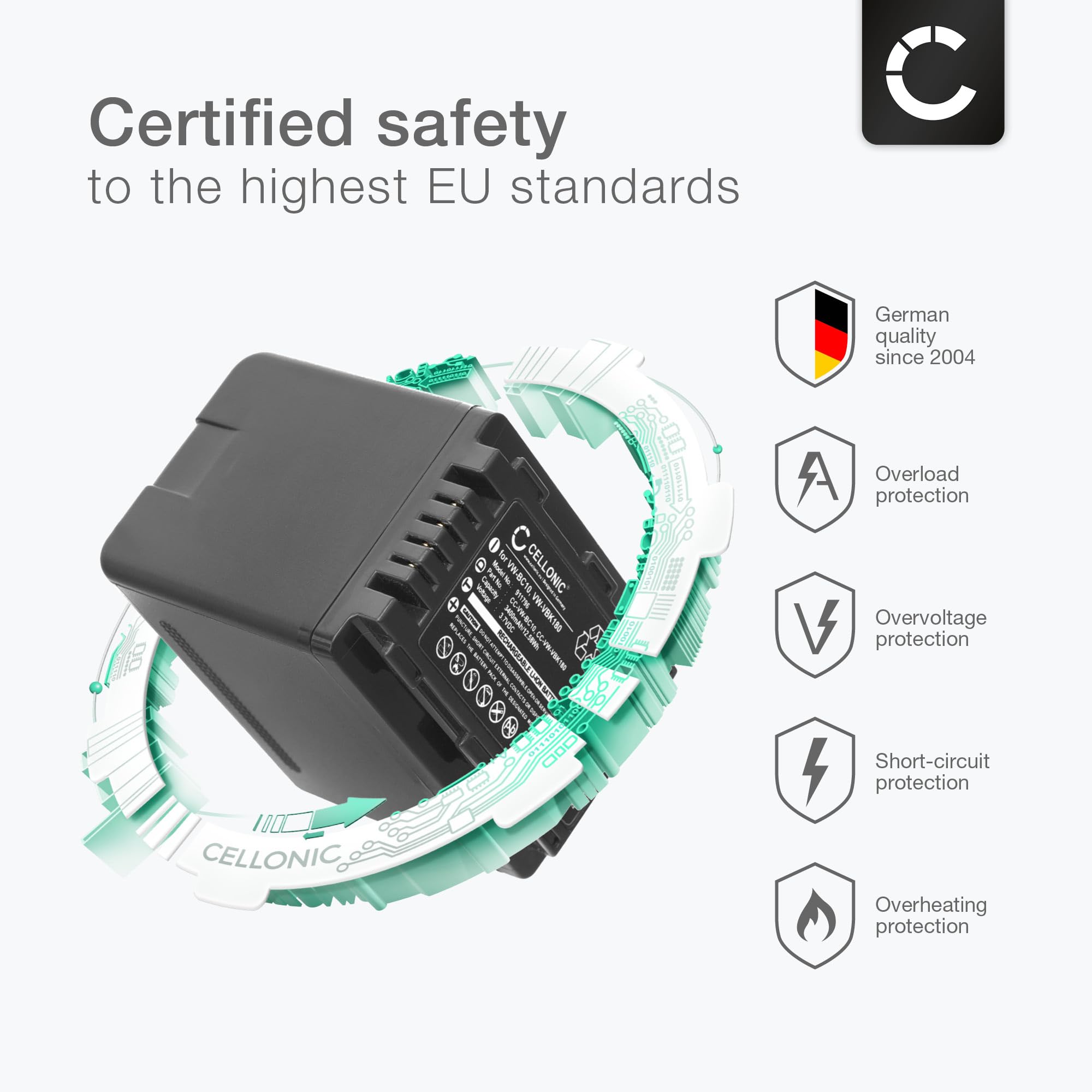 CELLONIC 1x Batteria per Fotocamera Compatibile con Nokia 3650, Compatibile con Panasonic HC-VX870, HDC-SD40, VW-VBK180 – (3400mAh, 3.7V)