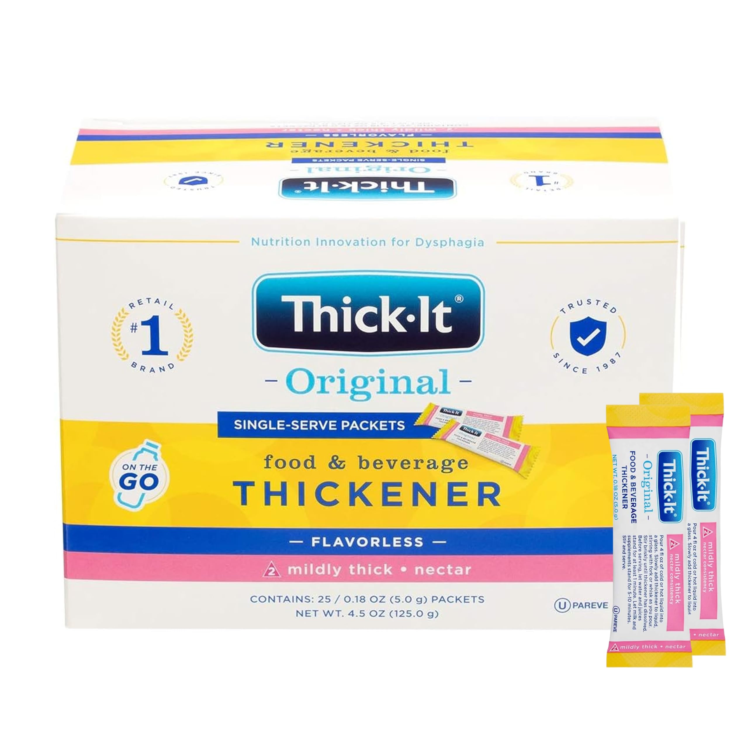 Thick-It Original Food & Beverage Mildy Thick Single-Serve Packets for Dysphagia (IDDSI), Nectar Consistency, Digestible Swallowing Aid, Easy-to-Mix & Instant Dissolve, 5g Packet (200 Pack)
