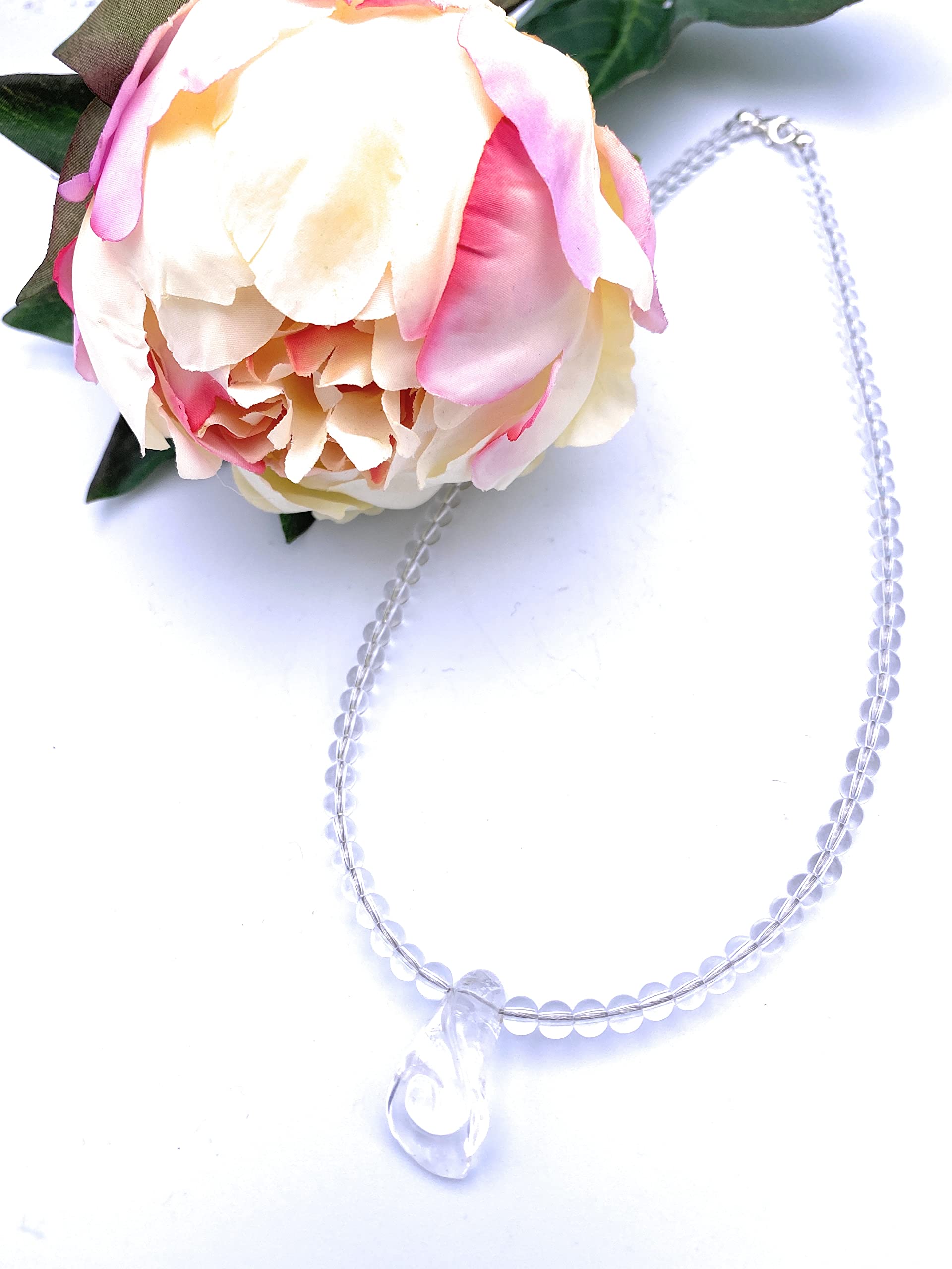 Bergkristall Halskette mit Blume Verschluss 925er Sterling-Silber