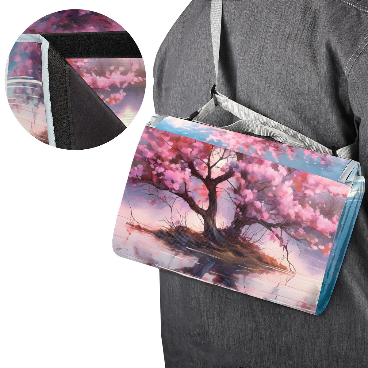 Manta cuadrada de picnic con diseño de árbol de flores de acuarela, impermeable, plegable, para interiores y exteriores, para camping, playa, parque, reuniones familiares