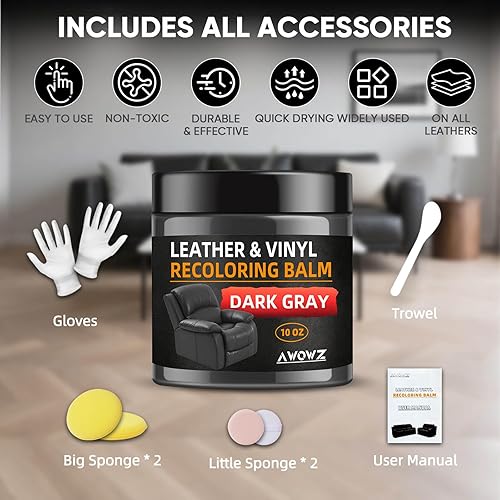 Miniatura 7 de Bálsamo recolorante de cuero, kit de reparación de arañazos y restauración de color para cuero desteñido, sofá de cuero y asientos de automóvil