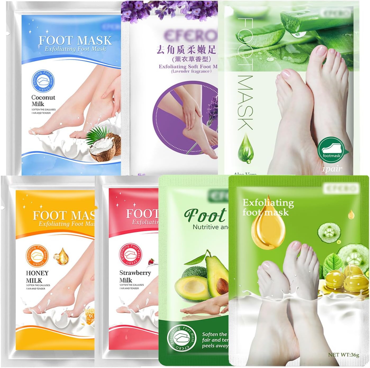 Eeltverwijderaarsokken, 7 paar peeling-voetsokken, hydraterend peeling-voetmasker, peeling voetmasker, voetpeeling-masker, voetpeeling-masker, voetpeeling-masker voor dode huid