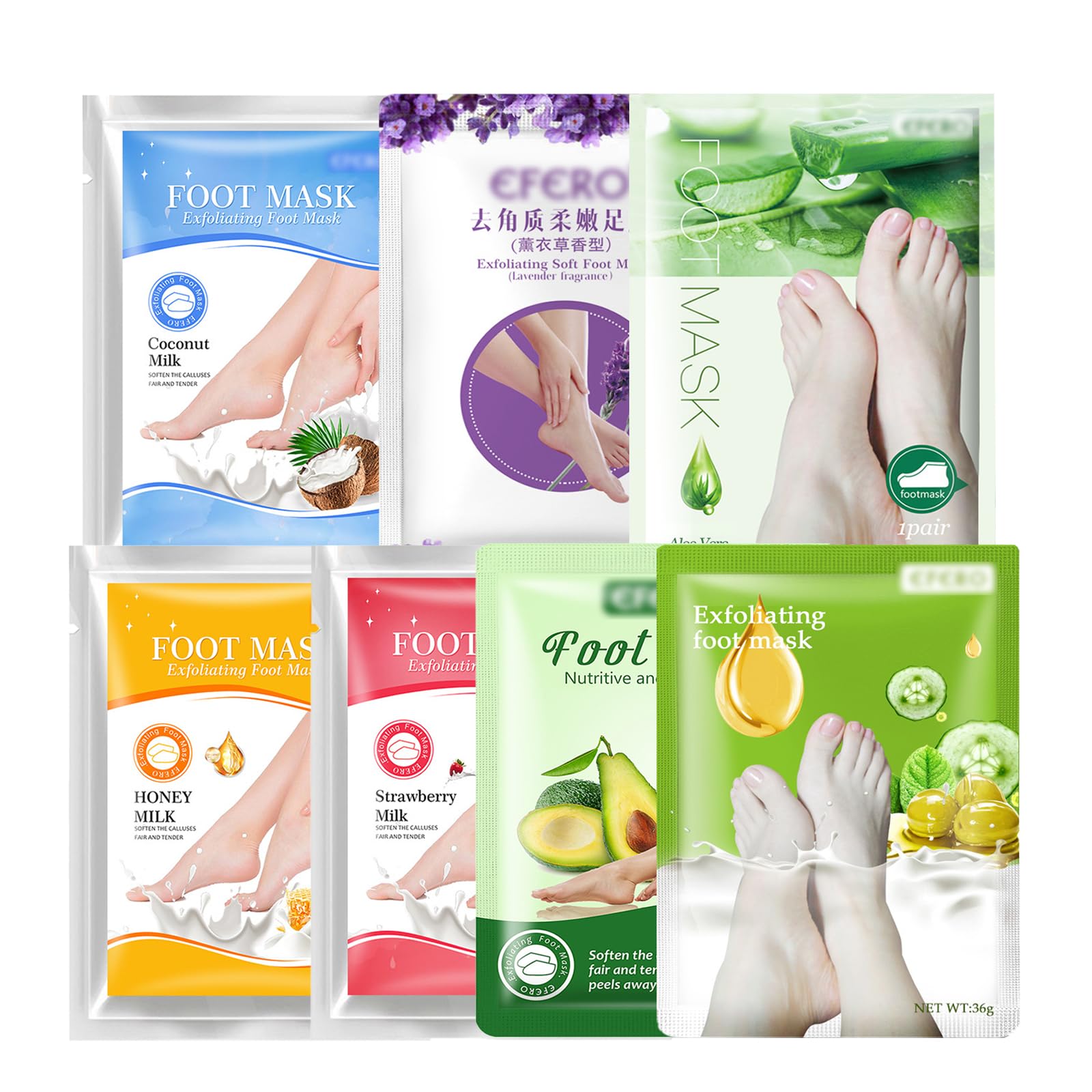 Maschere Idratanti per Piedi, 7 Paia Maschera Idratante per la Cura dei Piedi, Maschera Piedi Peeling Esfoliante, Maschera Idratante per Peeling Piedi, Calzini Esfolianti per Piedi per Donne Uomini