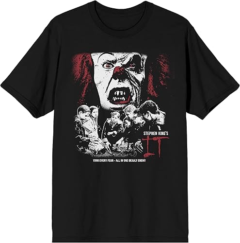 Bioworld It 1990 Pennywise You'll Float Too Camiseta negra para hombre