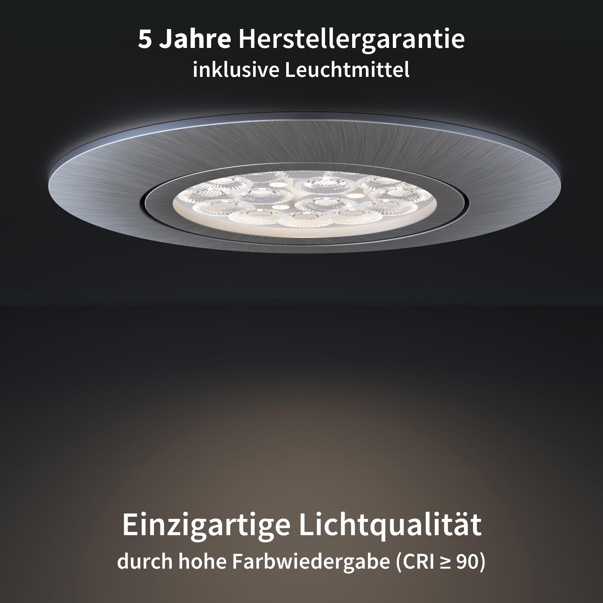 Scandinavian home Juego de 3 focos de techo LED 230V 5,8W blanco cálido con intensidad variable WarmDim 68mm - 75mm I Baño IP44 I CRI 90 500lm 3000K I Diseño En acero inoxidable