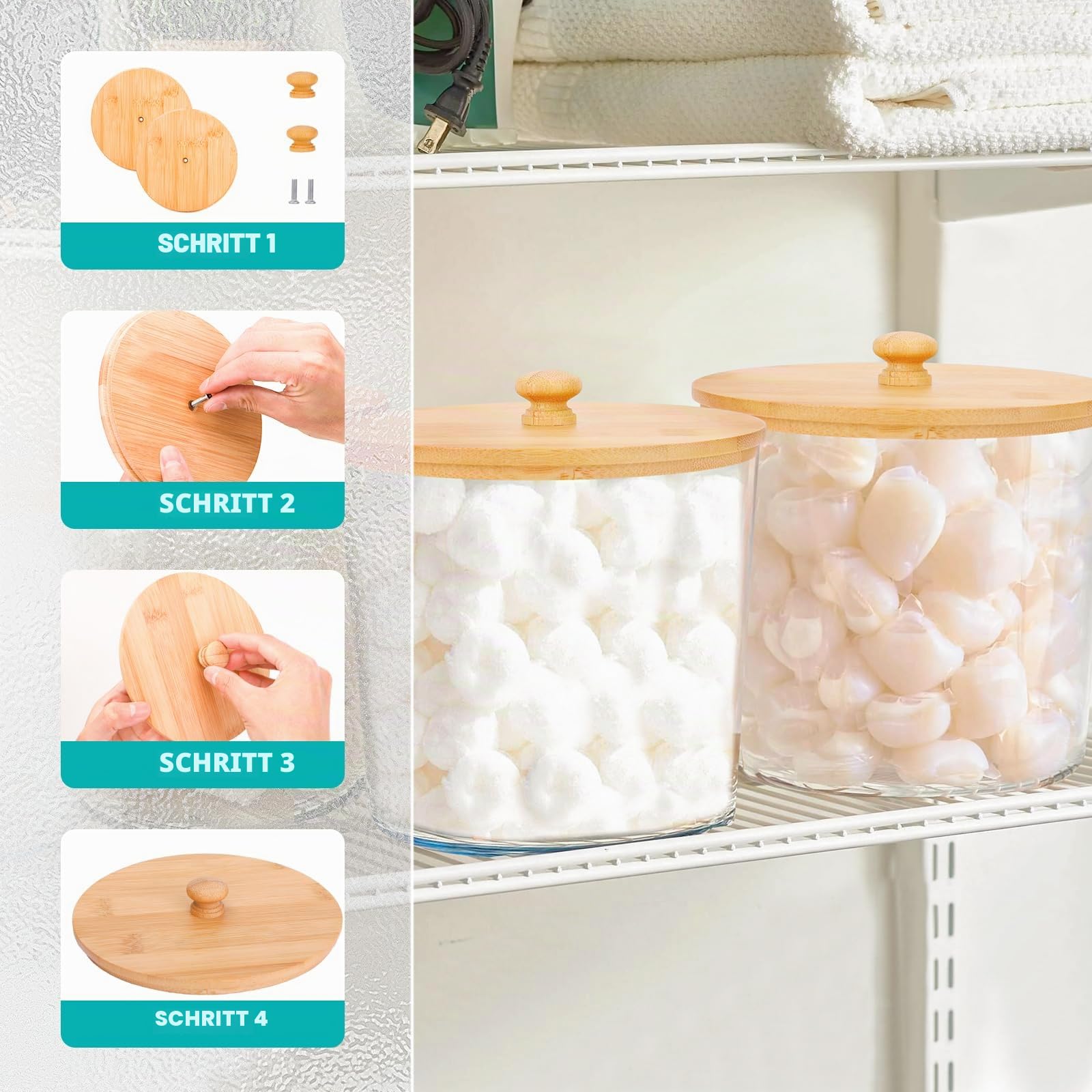 TCJJ 3 Stück Waschmittel Pod Aufbewahrung mit Etiketten, Hohe Kapazitä-Kunststoff-Waschpulverlagerung, Badezimmer-Waschmittel Organizer mit Bambusdeckel, für Waschpods, Badebomben, WäScheparfüm