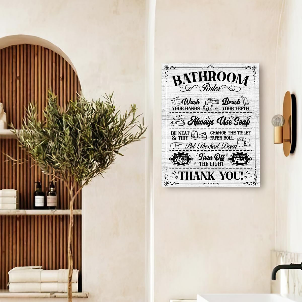 OTINGQD Rustic Bathroom Rules Wall Decor,Funny Bathroom Canvas Wall Art for Toilet Restroom Washroom - Image 5