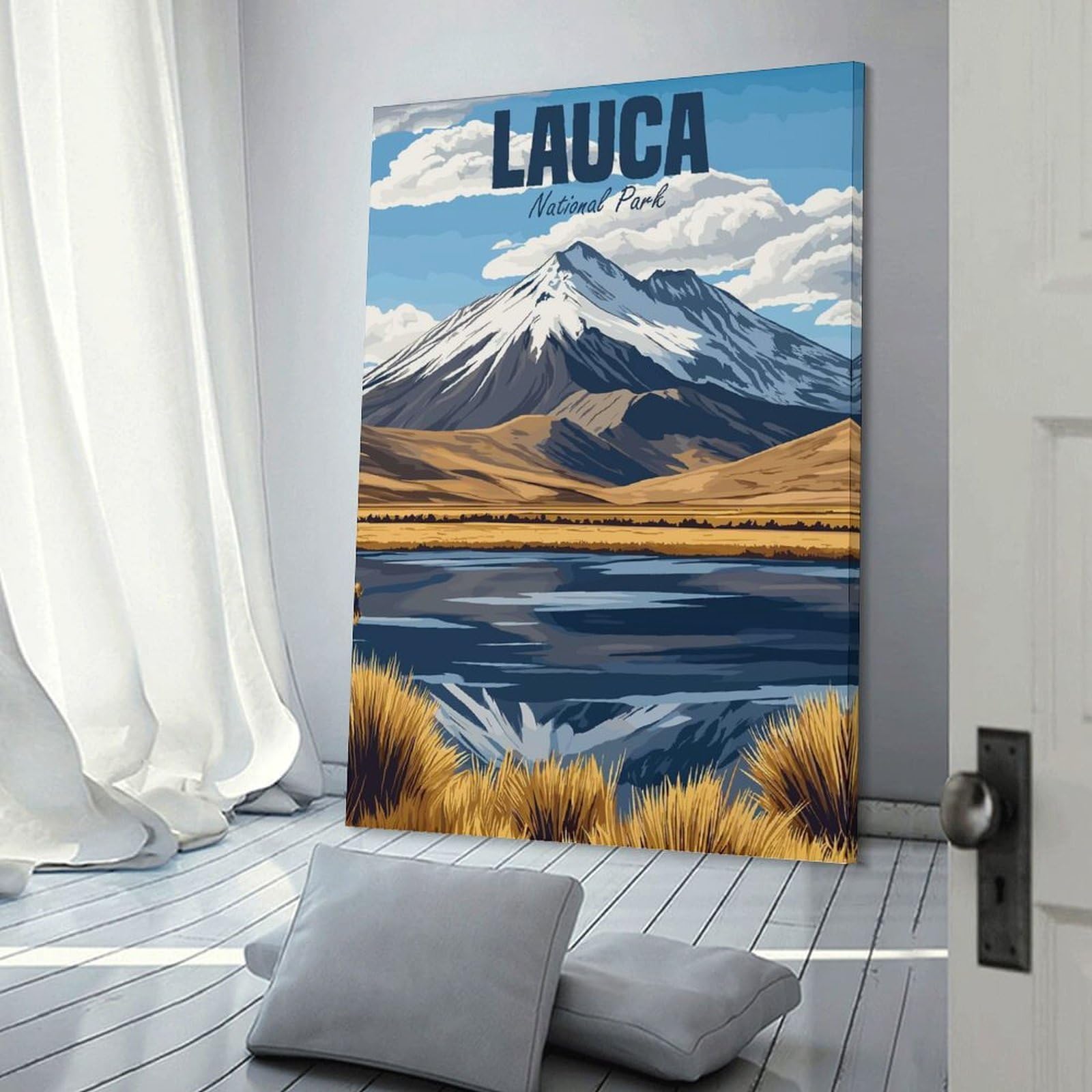 Junmoney Frame-Style-4 Lauca National Park Canvas Wall Decor, 12X18inch(30X45cm), For Home Office, Desk Area Or Studio, Wall Art That Adds Style To Work Areas
