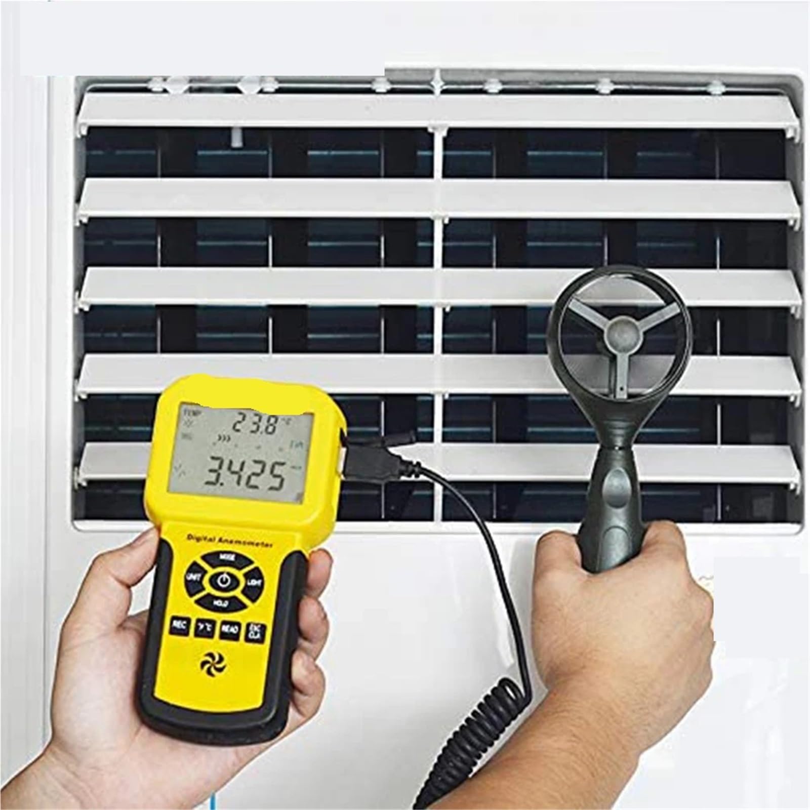 Anemómetro digital, 0.3~30m/s Sensor de velocidad del viento Anemómetro digital Instrumento medición volumen aire Probador mano