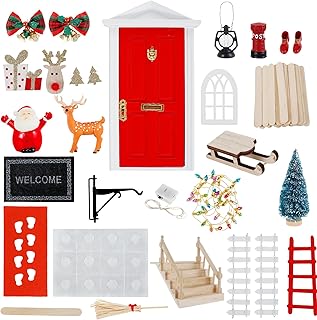 DRBIT 55Pcs Dollhouse Christmas Decorations DIY Miniature Christmas Dollhouse Accessories with Light String Creative Mini Christmas Toyhouse Ornaments Miniature Scene Model Toys for Child Christmas