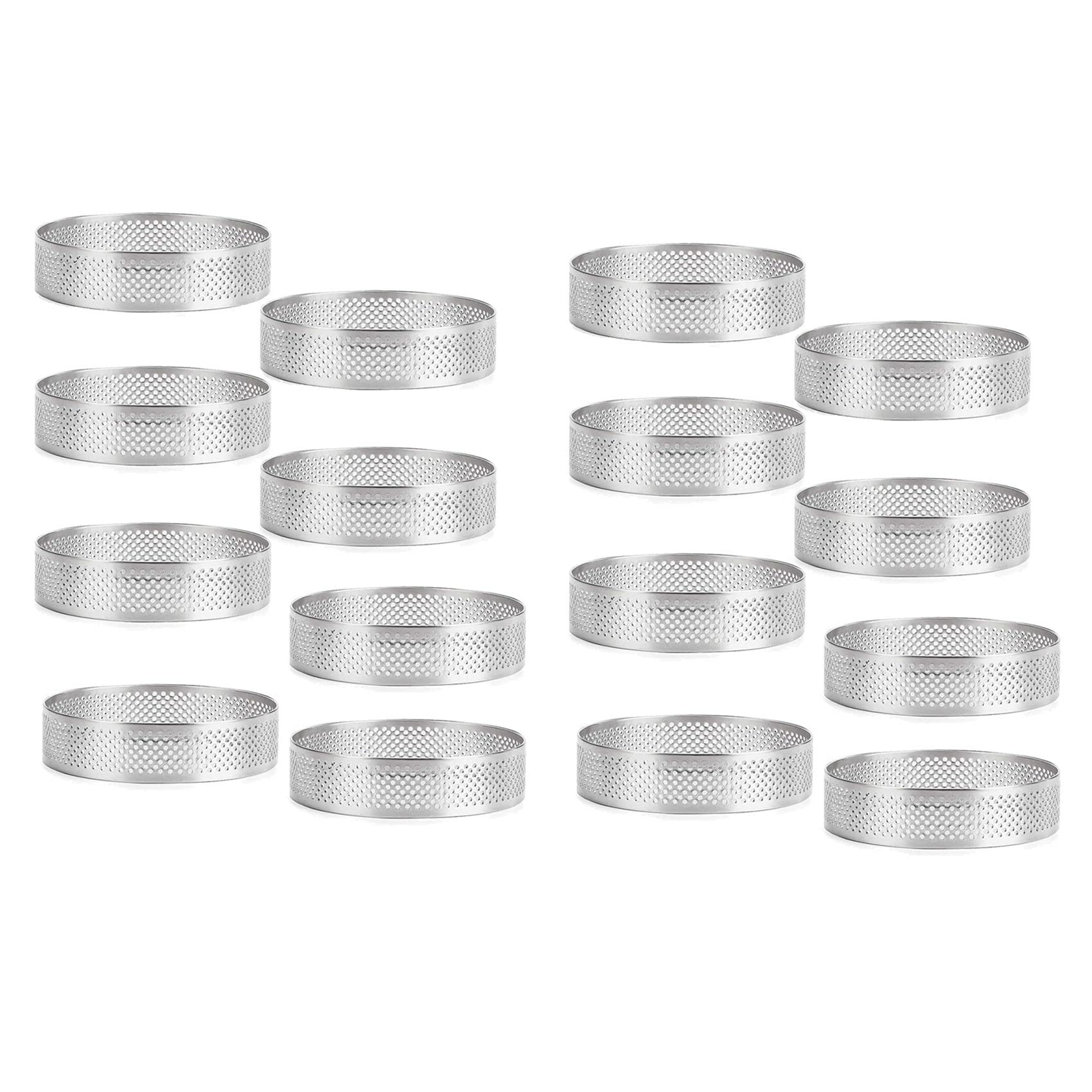 Hndhbfgrt 16 Pack Stainless Steel Tart Rings, Heat- Perforated Cake Mousse Ring,Cake Ring Mold,Round Cake