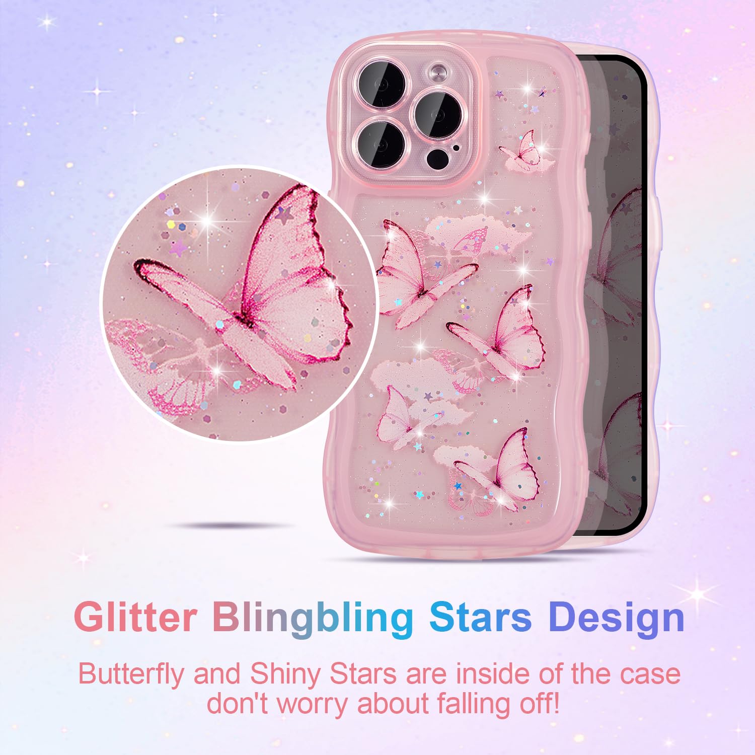 UEEBAI Handyhülle Für IPhone 13 – Wellenschmetterling Design, Glitzernd, Transparent, Stoßfest