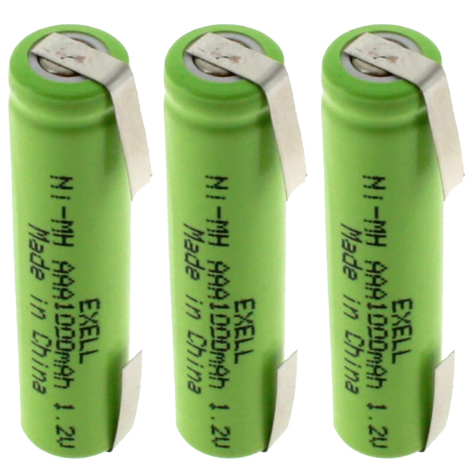 (3-Pack) Exell 1.2-Volt Nickel-Metal Hydride Rechargeable Battery with Tabs, AAA, 1000 mAh, Battery Replacement for Two radios, Radio Controlled Devices