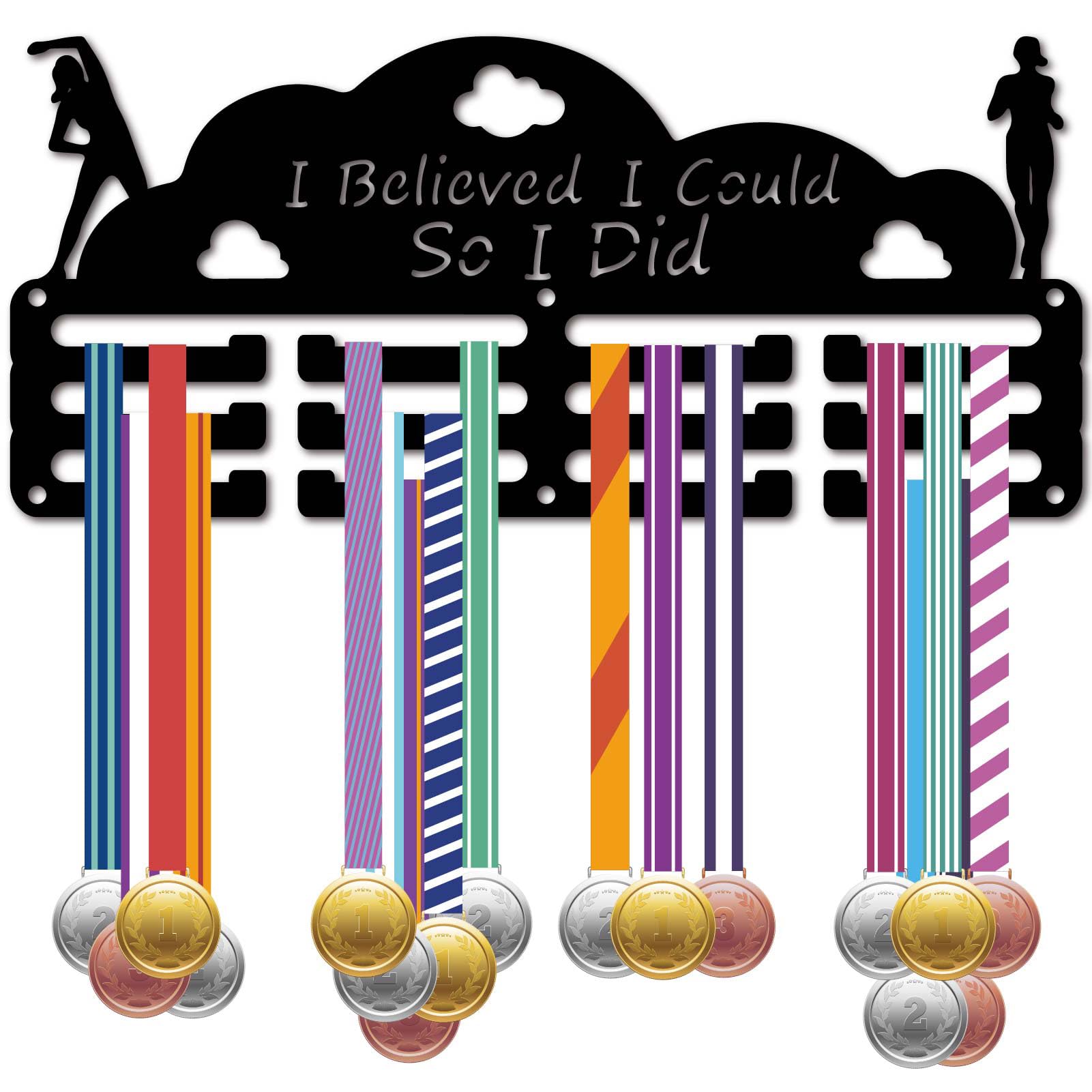 CREATCABIN Soporte para Medallas Fútbol,Colgadores Medallas,Estante Fútbol,Deportes,Premios Colgantes Metal,Hierro,Montaje Pequeño,Decoración,Premios para Mujeres,Pared,Hogar,Insignia,Negro,29x12.8cm — view 25
