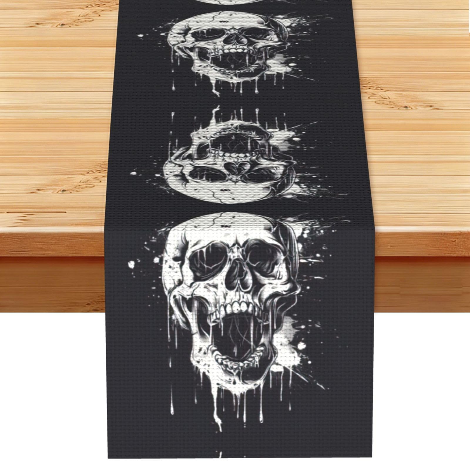 horror ghost skull Printed Dining Table Runner 13x72 Inch, Non-Fading Decor for Kitchen Dresser Fireplace Mantel
