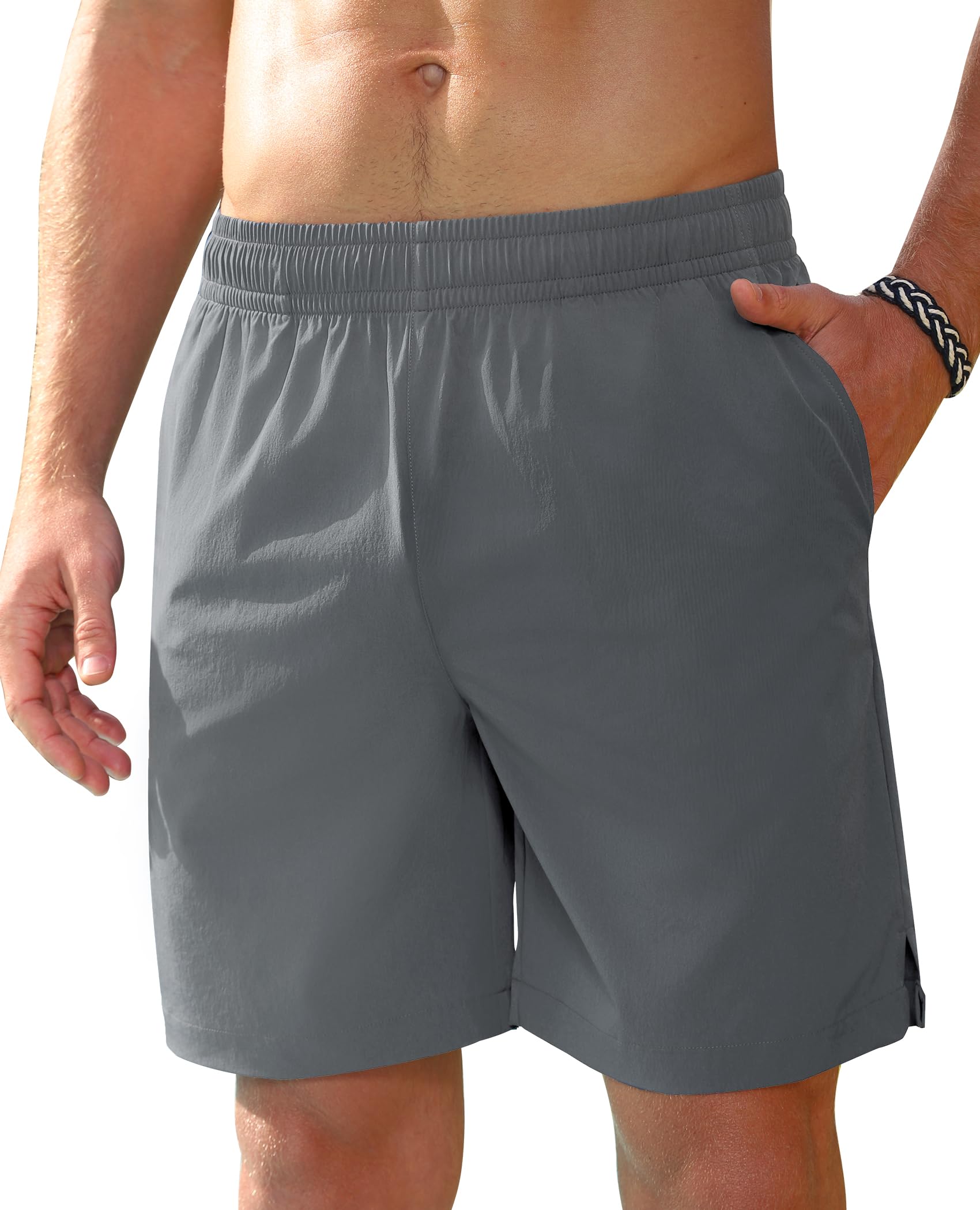 Milin Naco Mens Swim Trunks 7 inch Quick Dry Board Shorts with Zipper Pockets Bathing Suit Men Beach Shorts with Drawstring