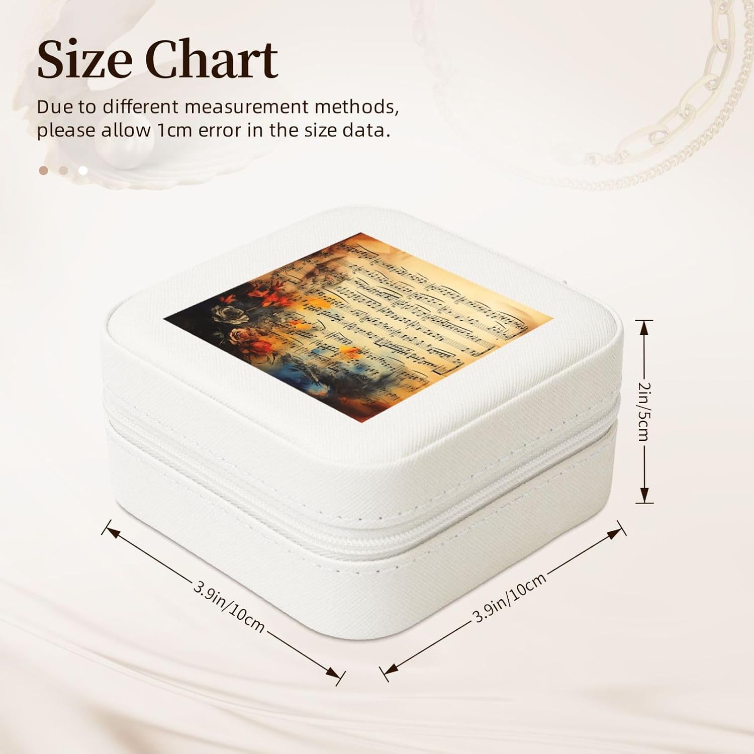 Vintage Music Note Jewelry Box Case Small Travel Jewelry Case Organizer For Women Ladies Girls Gifts For Birthday Christmas,White image 2