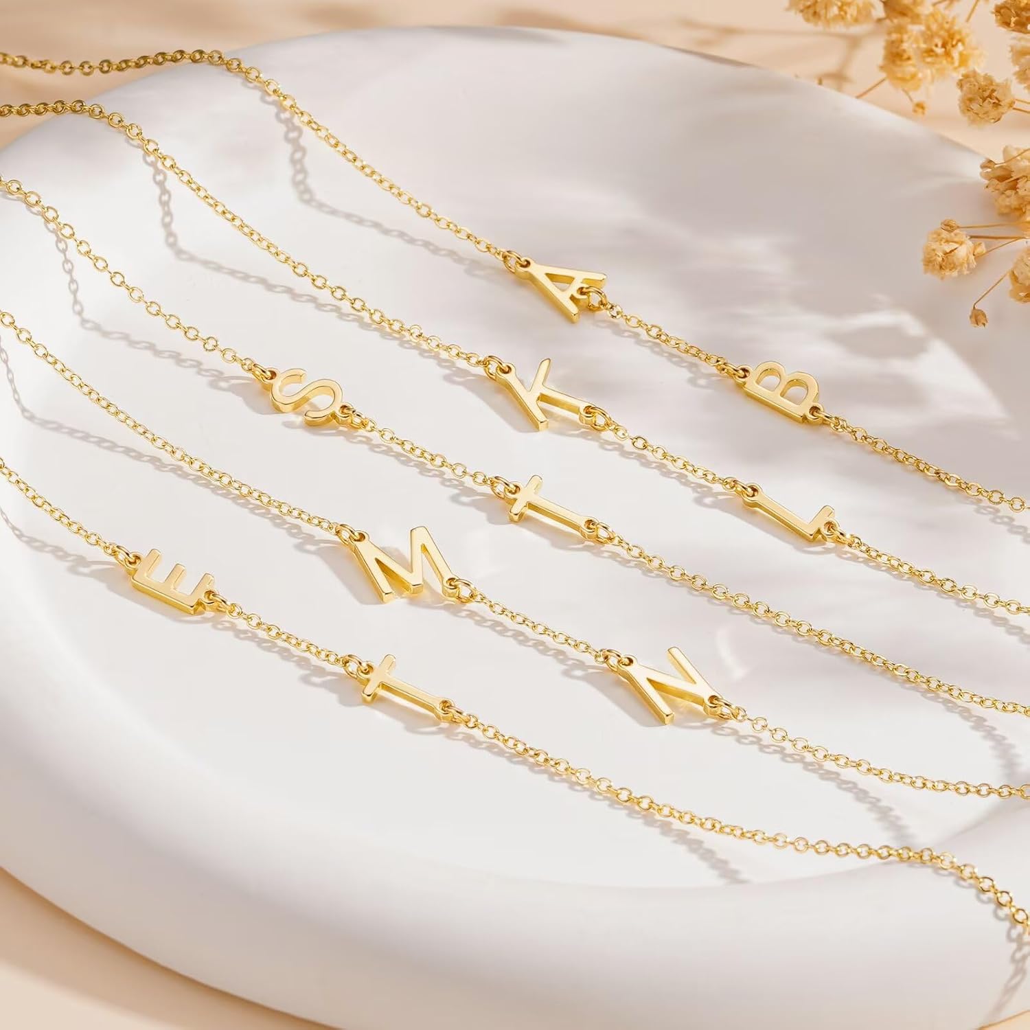 personalized gifts for her dainty letter necklace styled for gifting