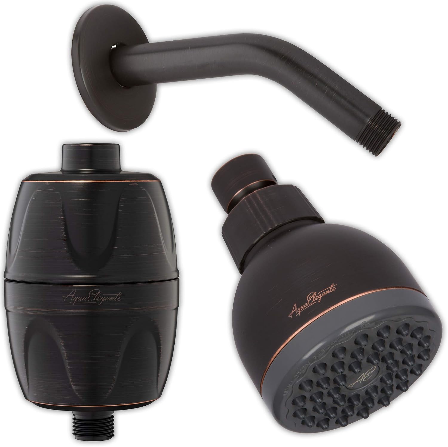 3 Inch Shower Head + Filter + Arm - High Pressure Boosting Wall Mount Showerhead With Water Filter To Remove Chlorine + 6 Inch Stainless Steel Shower Arm And Flange, 2.5 GPM - Oil-Rubbed Bronze