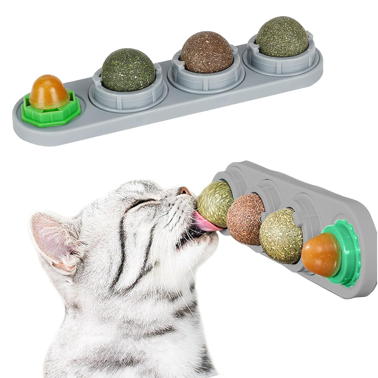 VMINOG Hierba Gatera para Gatos Ball Juguete 3 En 1 Hierba Gatera Catnip Gato Ball Ventosa, Juguetes para Gatos Limpieza De Dientes De Gato Juguetes para Masticar Gatos, con Azúcar (Gris)
