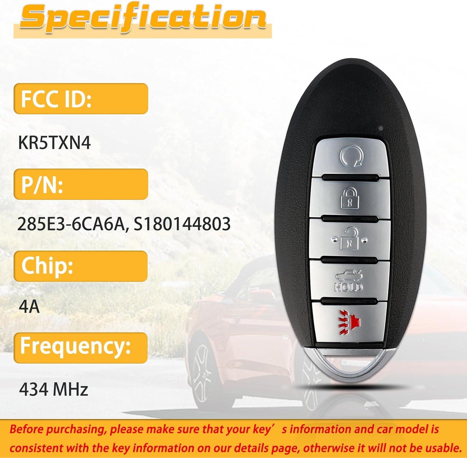 Key Fob Replacement Fits for Nissan Altima 2019 2020 2021 2022 2023 /Versa Sentra 2020-2023 Keyless Entry Remote Control KR5TXN4