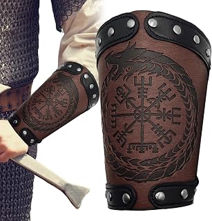 2 Pcs Armadura Viking | Mens Viking Costume Wristbands Com Embossed,Trajes Halloween Manopla Pulseiras Viking Armguard Para Role-playing Medieval Braçadeiras Couro Adereços Riastvy