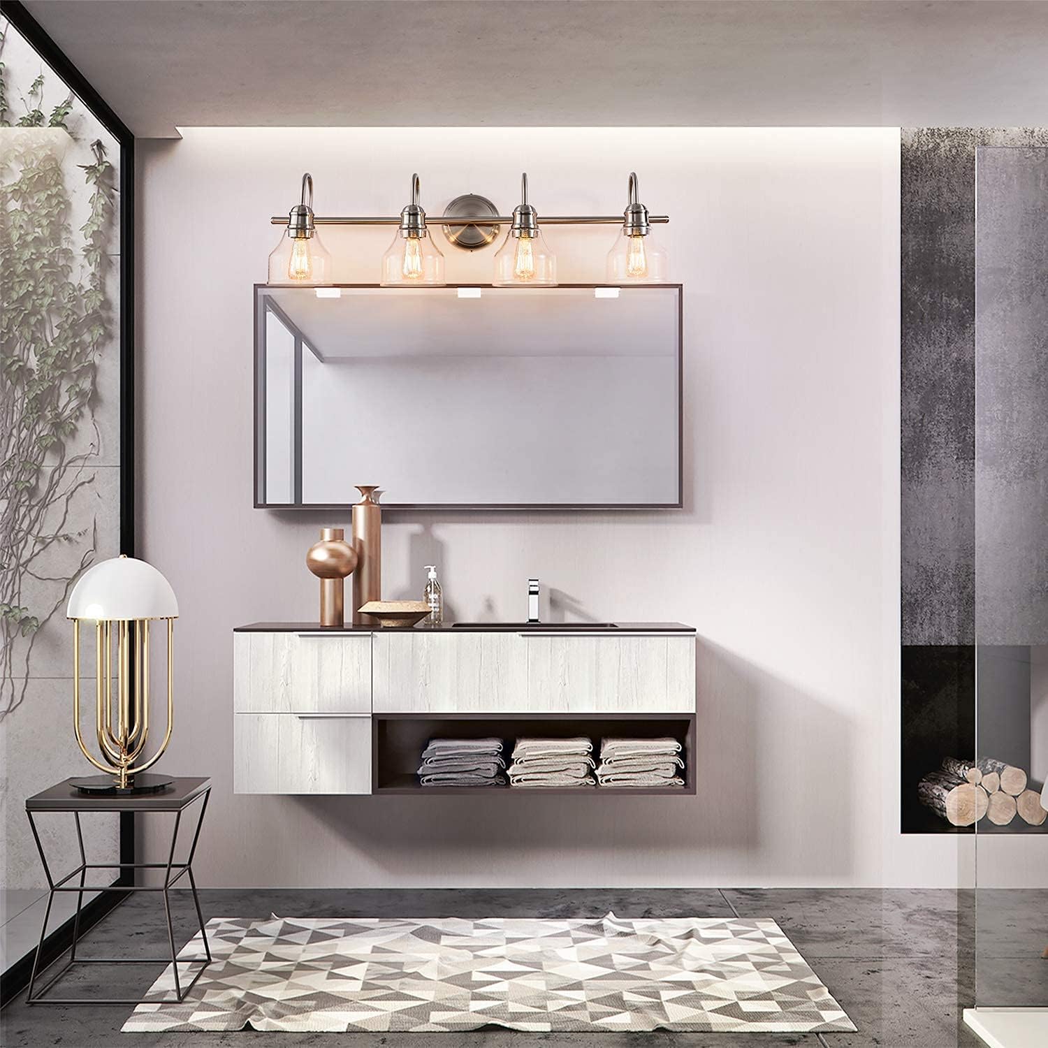 Flаѕh Sаlе SOZOMO Vanity Lighting ,Modern Vintage Wall Lamp, Bathroom Lighting Fixtures with Clear Seeded Glass and Brushed Nickel Finish Steel Material for Bathroom and Studio Lighting (32/4-Lights)