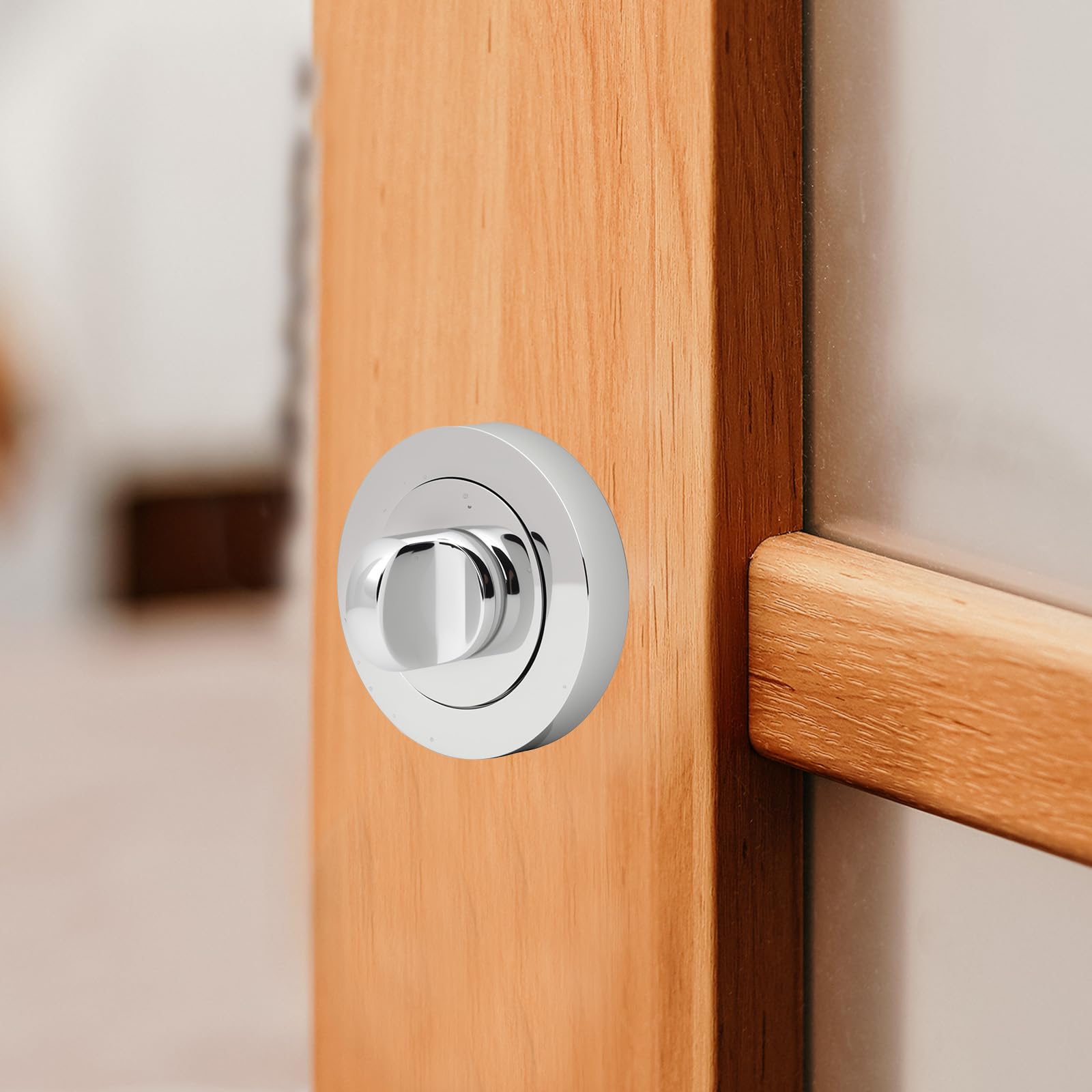 HARDHAWK Chrome Bathroom Door Lock Thumb Turn with Screws, Round Privacy Lock Set-Silver - Image 4
