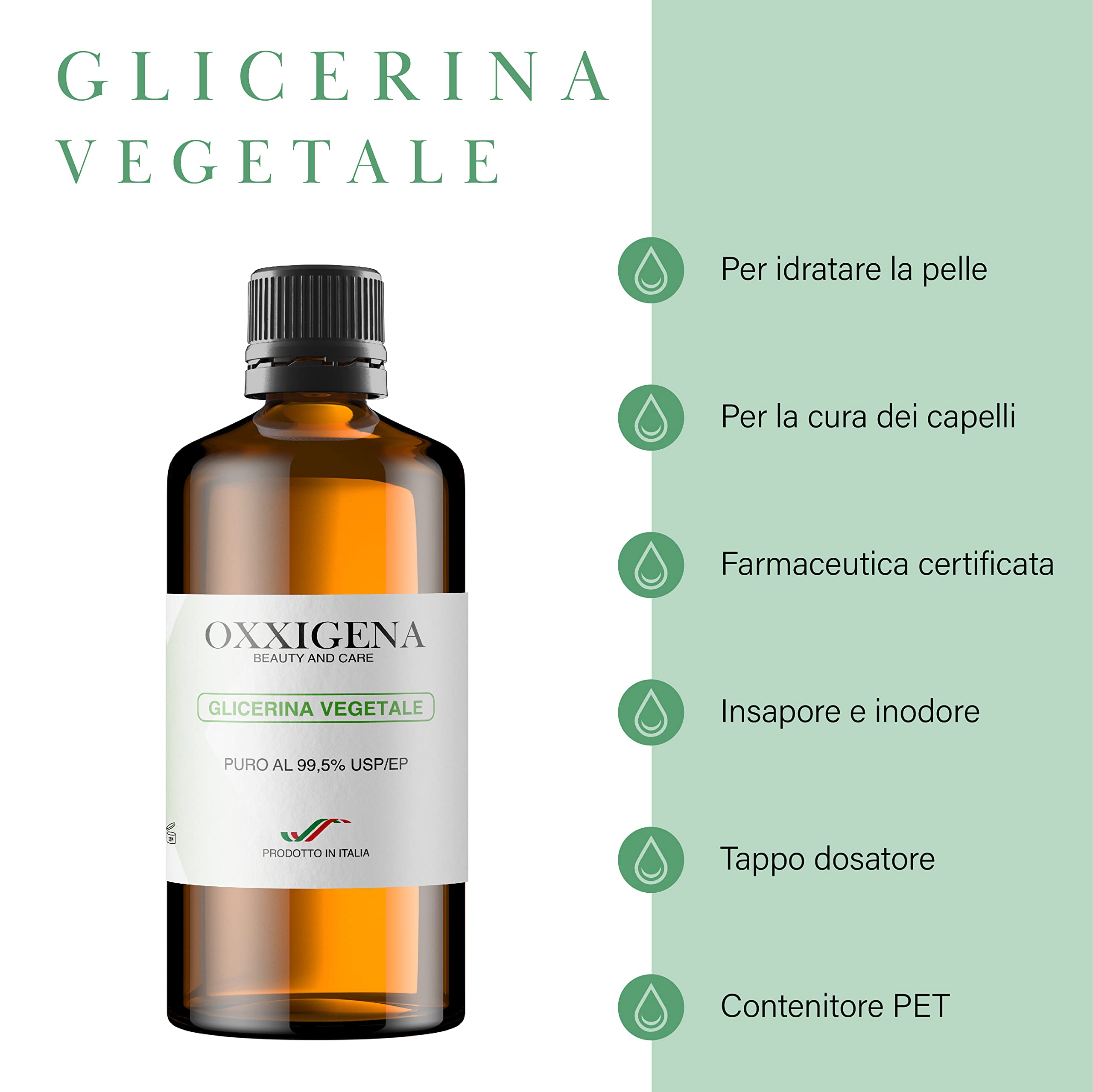 Oxxigena Glicerina Vegetale Liquida Pura 99,5% 500 ml Base Neutra Full VG Idratante Pelle Capelli Liquidi Insapore Inodore Purezza Farmaceutica