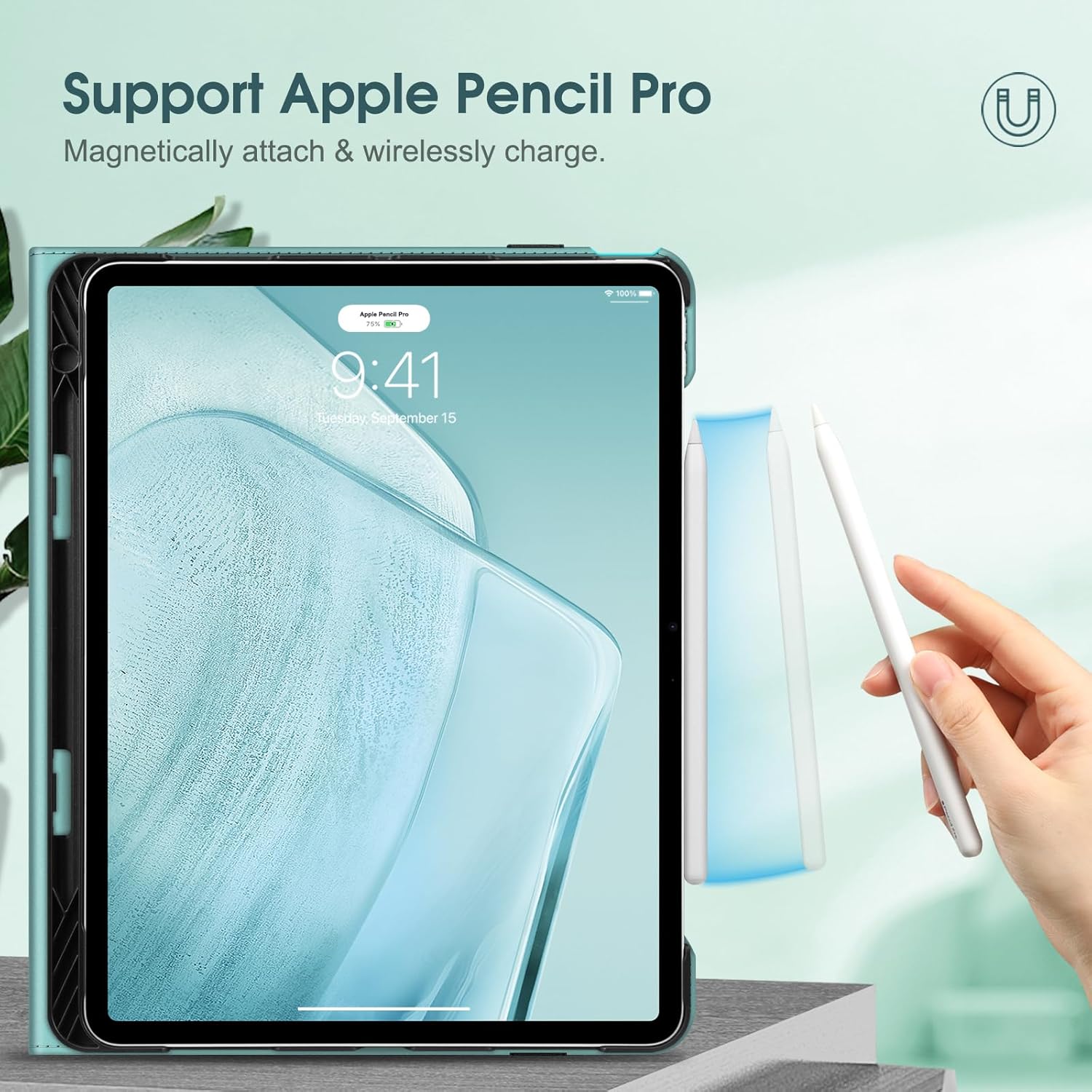 Fintie Bundle: Fintie Folio Case for iPad Air 13-inch (M2) 2024, Multi-Angle Viewing Protective Stand Cover with Pencil Holder & Pocket + [2-Pack] Tempered Glass Screen Protector