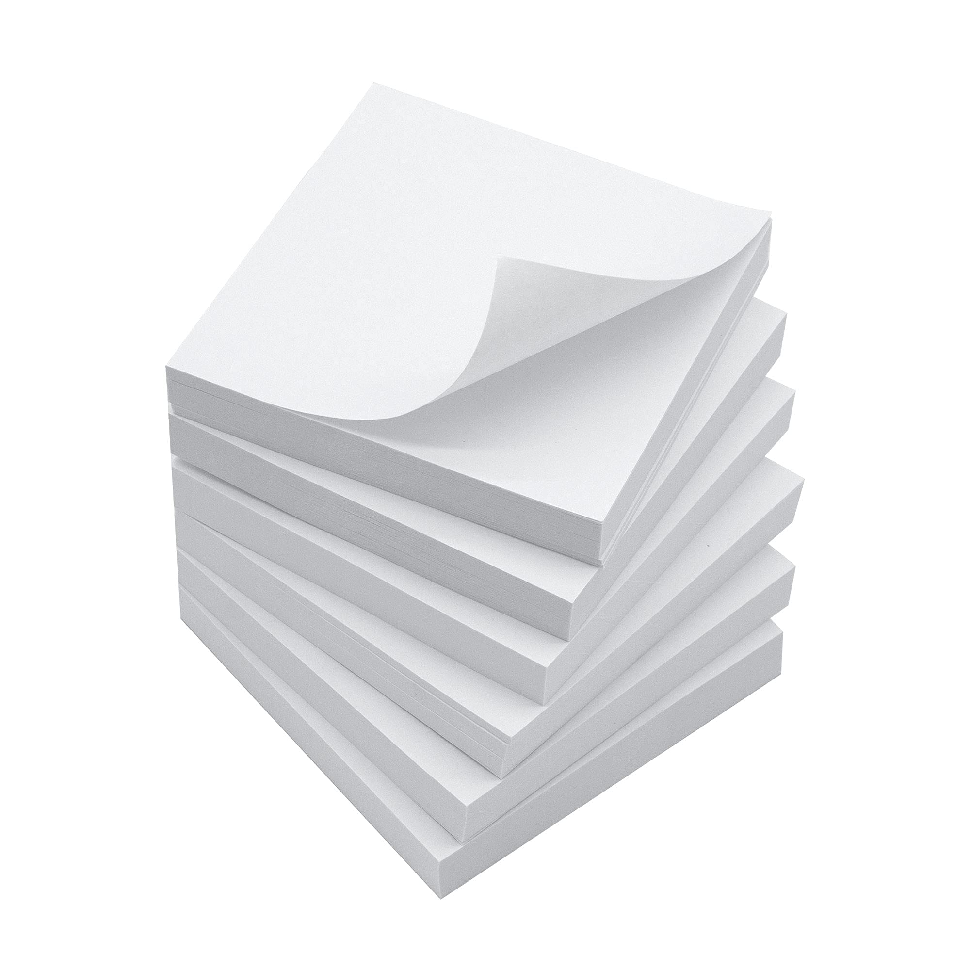 Sticky Notes 3x3 Inchs, 600 Sheets White Color Self-Stick Pads, 6 Pads/Pack, 100 Sheets/Pad, Great Value Pack