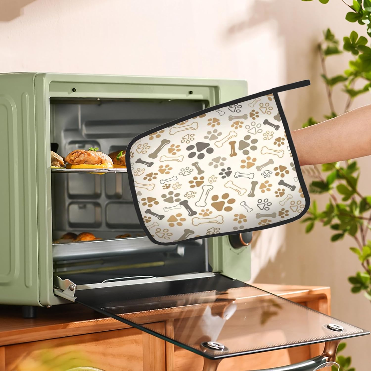 Dog Cat Paw Print Bones Pot Holder Set of 2,Kitchen Heat Resistant Potholder for Women Men BBQ Cooking Baking - Image 7