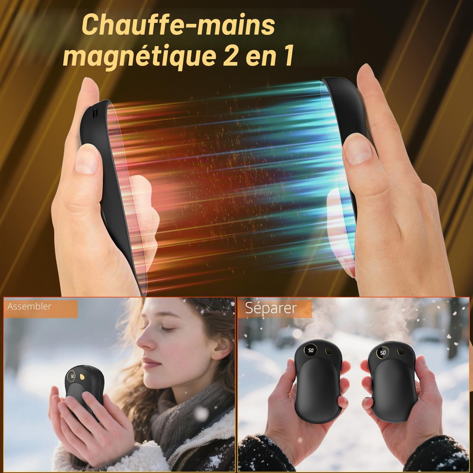 Chauffe Main 2 Pièces, 10000 mAh Chauffe Main Rechargeable