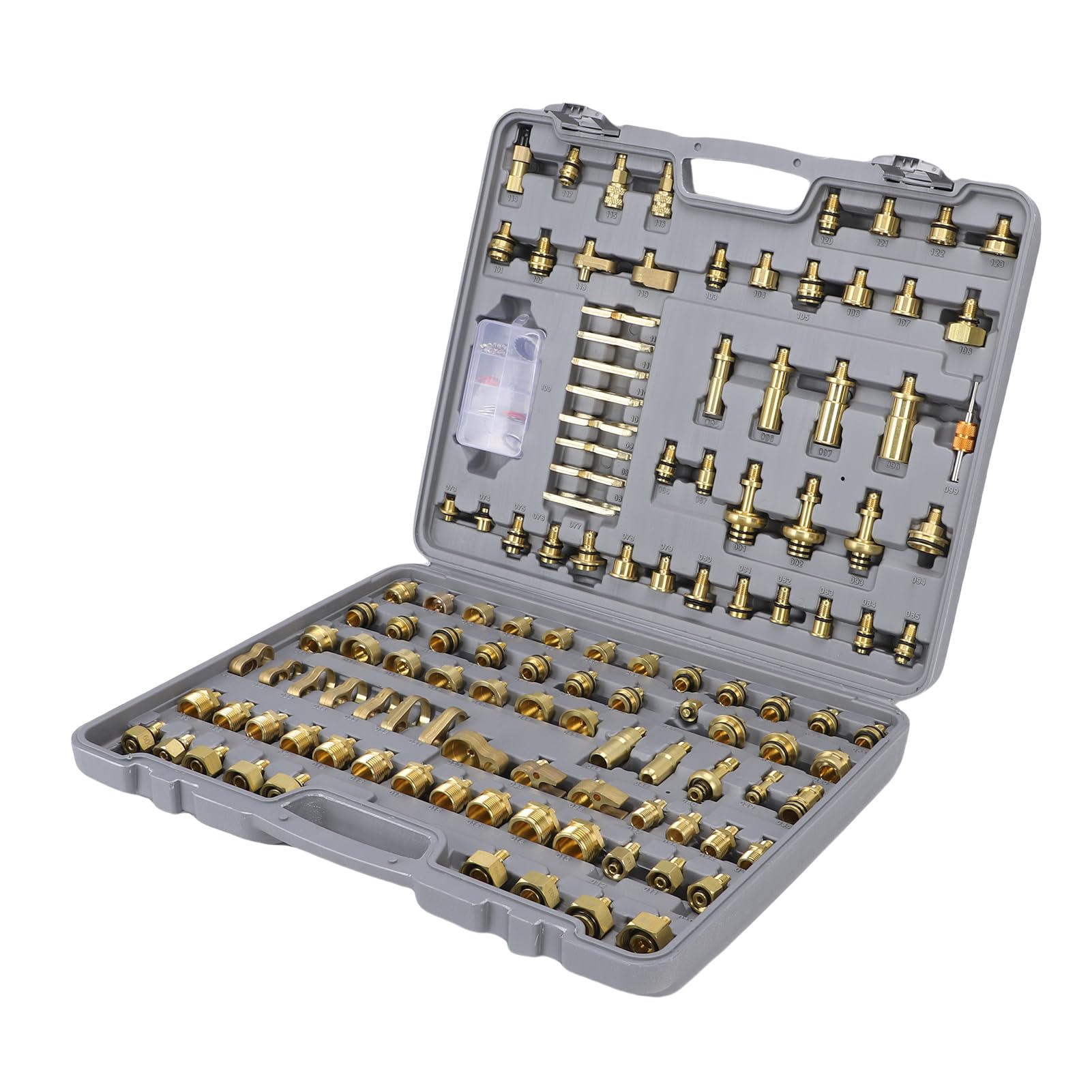 Ausla Kit de Detección de CA Automotriz Kit de Prueba de Aire Acondicionado Automático de Latón 122 Piezas con Núcleos de Válvulas y Juntas para Reparación y Mantenimiento del de CA del Automóvil