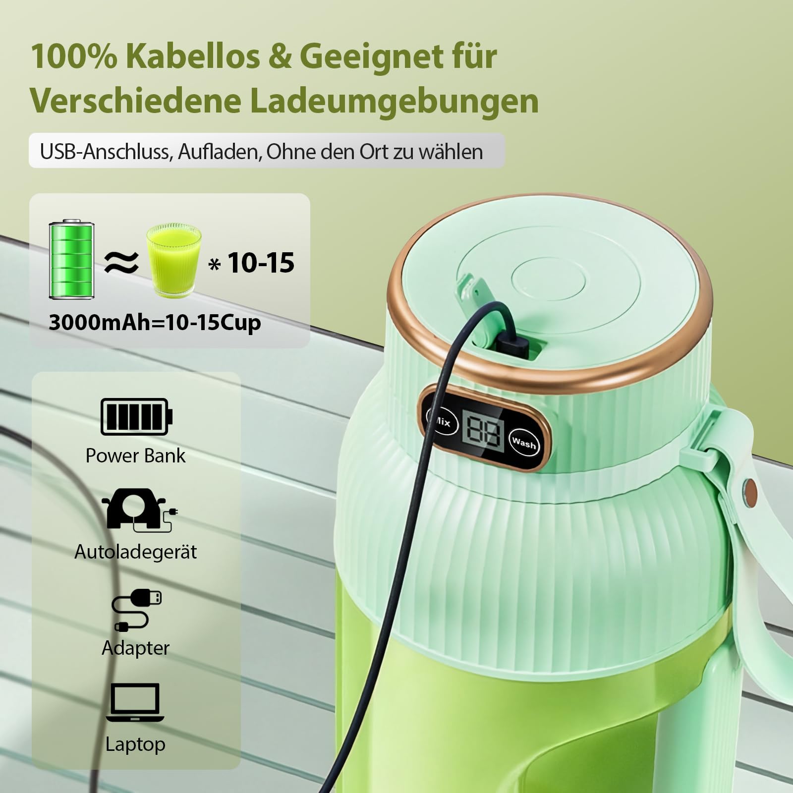 【Amélioré】Presse-agrumes électrique Rechargeable Fine Life Pro, Nouveau Grand Presse-agrumes électrique de 1,2 L Pour légumes et Fruits, (Vert - Extracteur de jus simple)