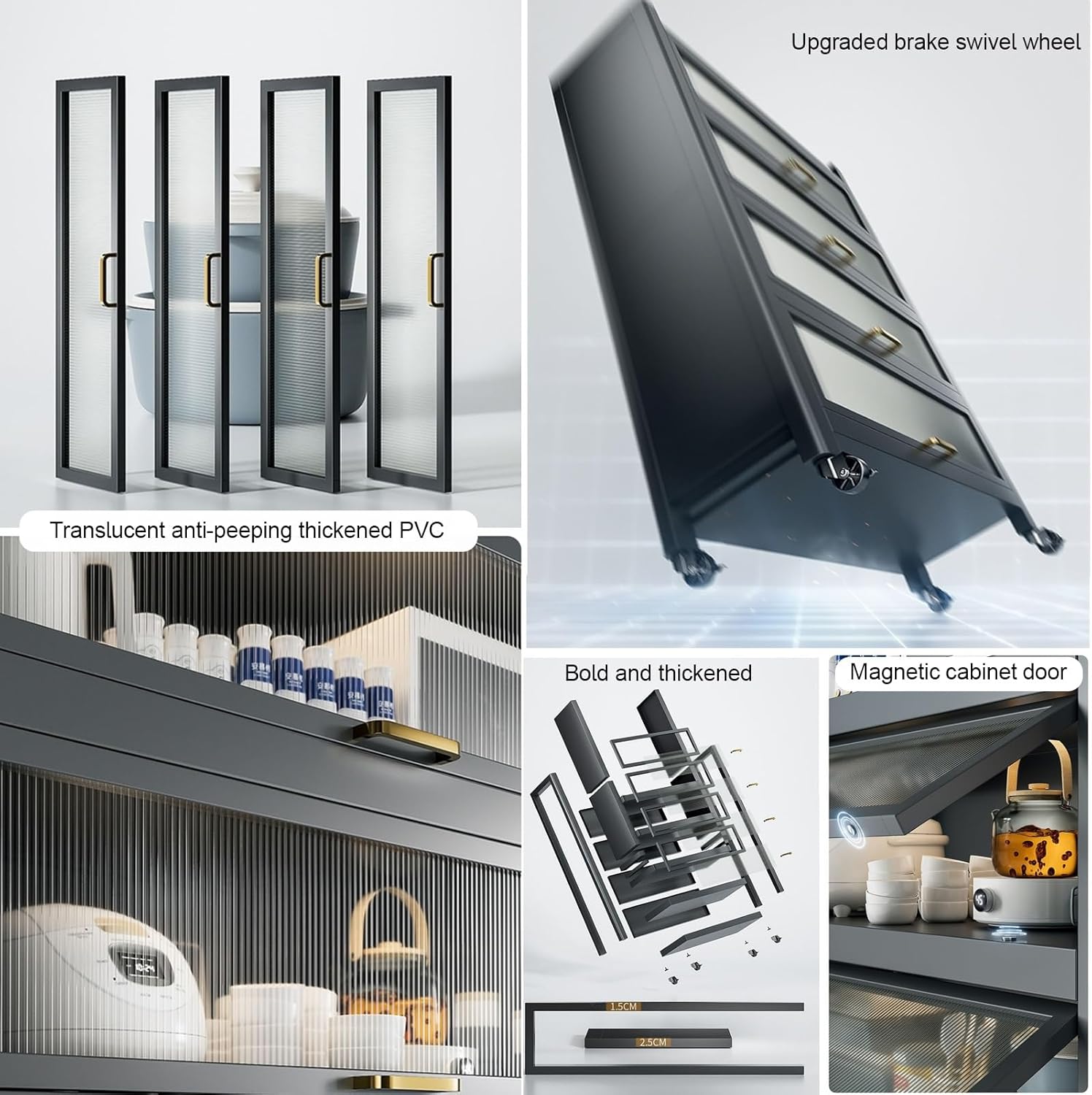 Microwave Stand Rack with Storage Cabinet, Kitchen Organizer Shelf with Casters, Bakers Rack with Flip Door, Ideal for Kitchen & Dining Room Space-Saving Solution