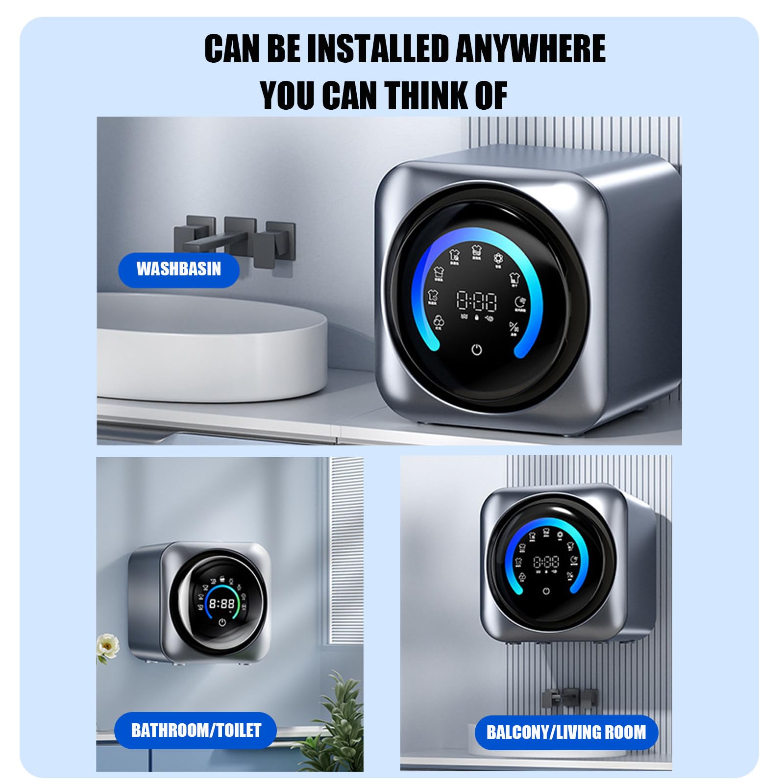 Mini Lave Linge Séchant Mural Automatique | Combiné Lavage/Séchage Intégré, Design Économiseur d'Espace pour Studios, Maisons et Camping-Cars Wall-Mounted
