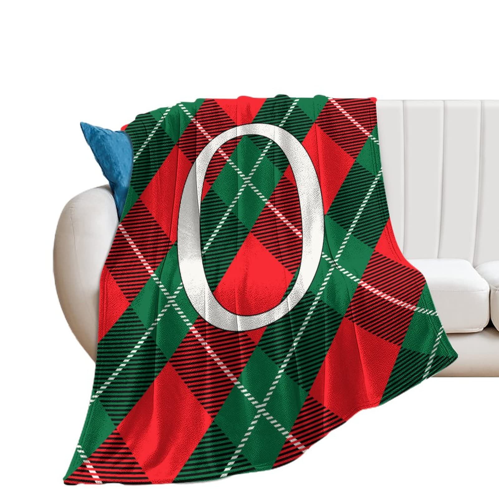 Plaid Buffalo Initiale O, couverture de lit de luxe en flanelle douce, grand format