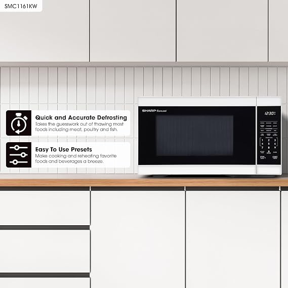 SHARP Countertop Microwave Oven with Removable 12.4 Carousel Turntable, 1000 Watt, 1.1 Cubic Feet, White