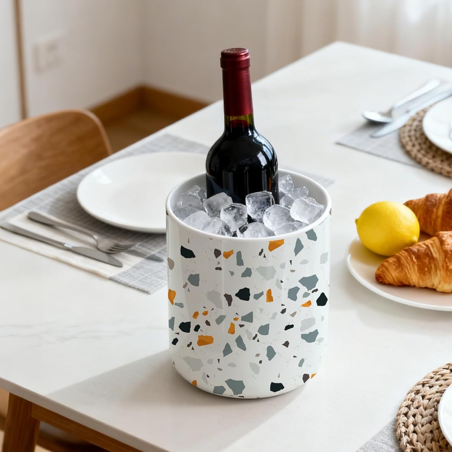 kitchen utensil holder,Extra Large Stable Terrazzo Marble Pattern Ceramic Utensil Crock,Vintage Farmhouse Kitchen Decor for Counter,for Housewarming,Wedding Gift 6.3"+4.7"(Marble Pattern)