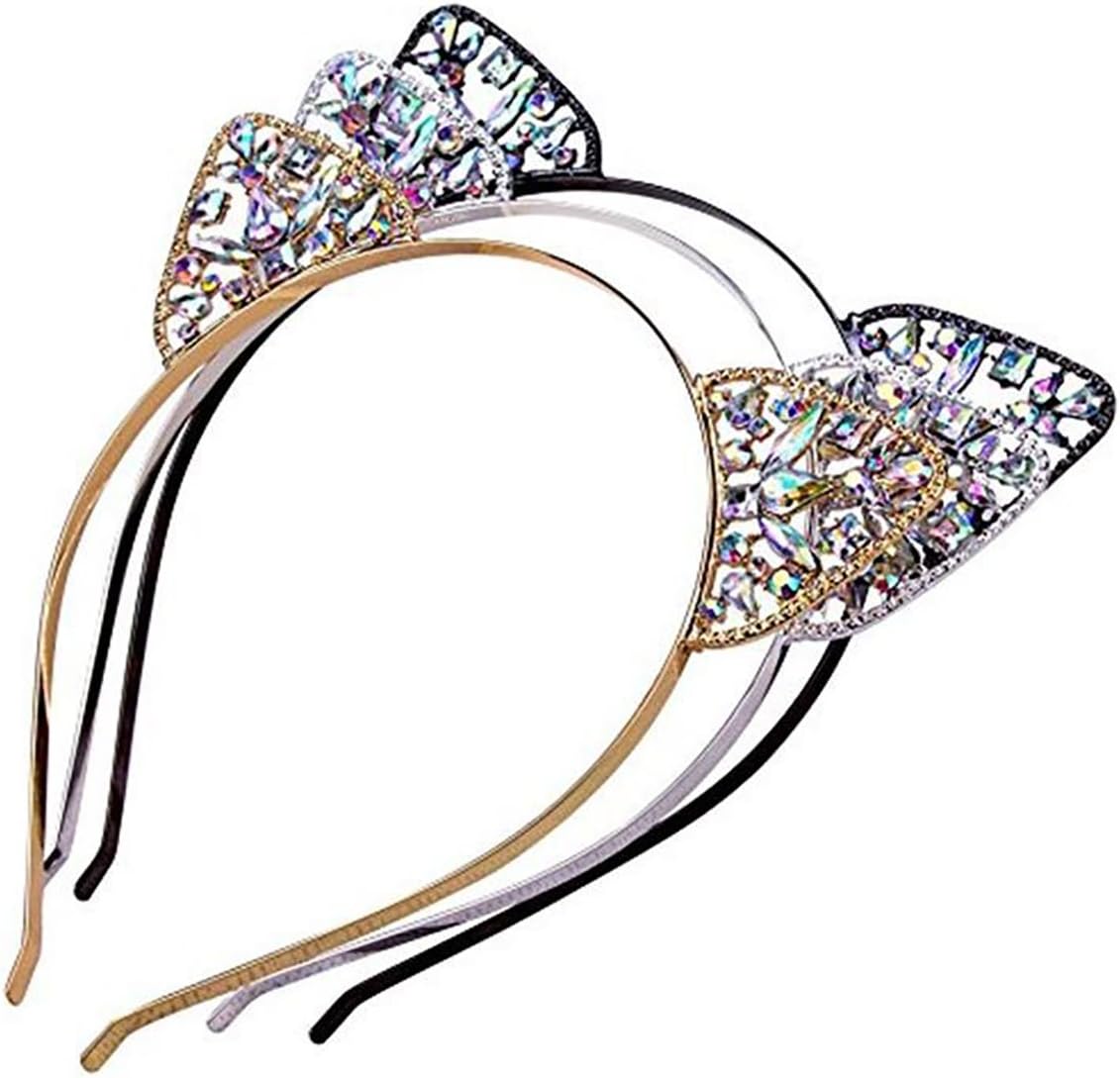 Fodattm 3PCS Girls Upscale Cat Ear Hair Hoop Headband Women Lady Hair Band Headwear Hair Accessories (Rhinestone)