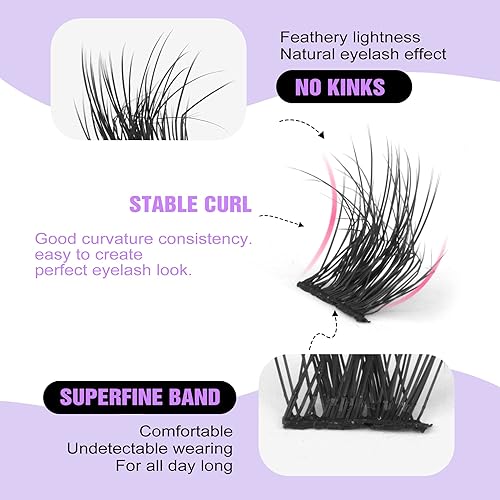 Miniatura 5 de ALICE Pestañas en racimo de pestañas postizas planas, naturales y finas, volumen esponjoso, pestañas de ojo de gato, aspecto de visón, rizo CD,